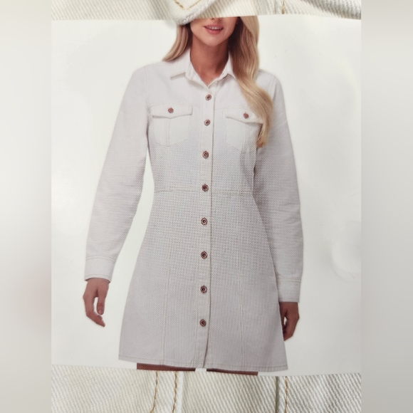 Frye Women's Denim Midi Button Front Dress Size L Ivory Wash Cowgirl NWT - Picture 3 of 7